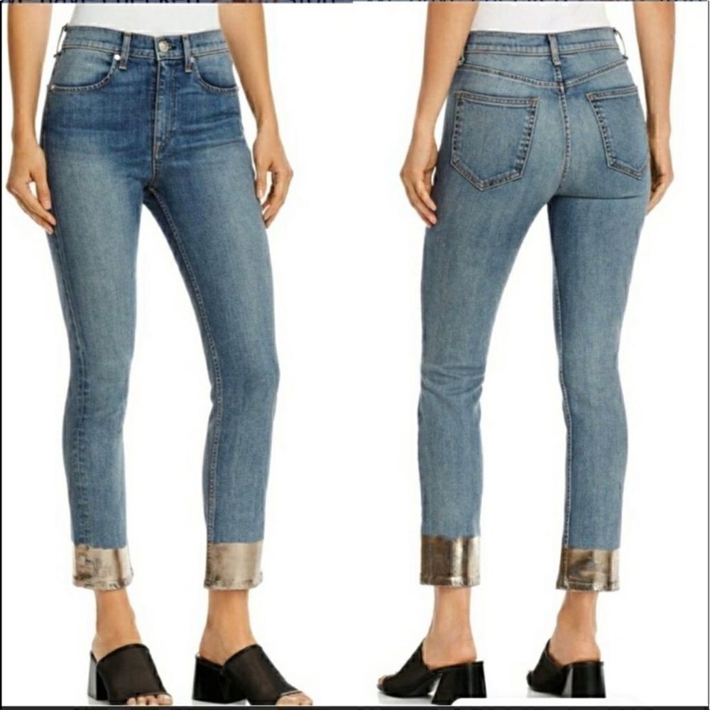 Rag & bone High Waist Metallic Dipped Birbury Cigarette Jeans 26